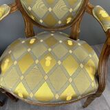 Pair of louis xvi armchairs in carved wood, late 19th century