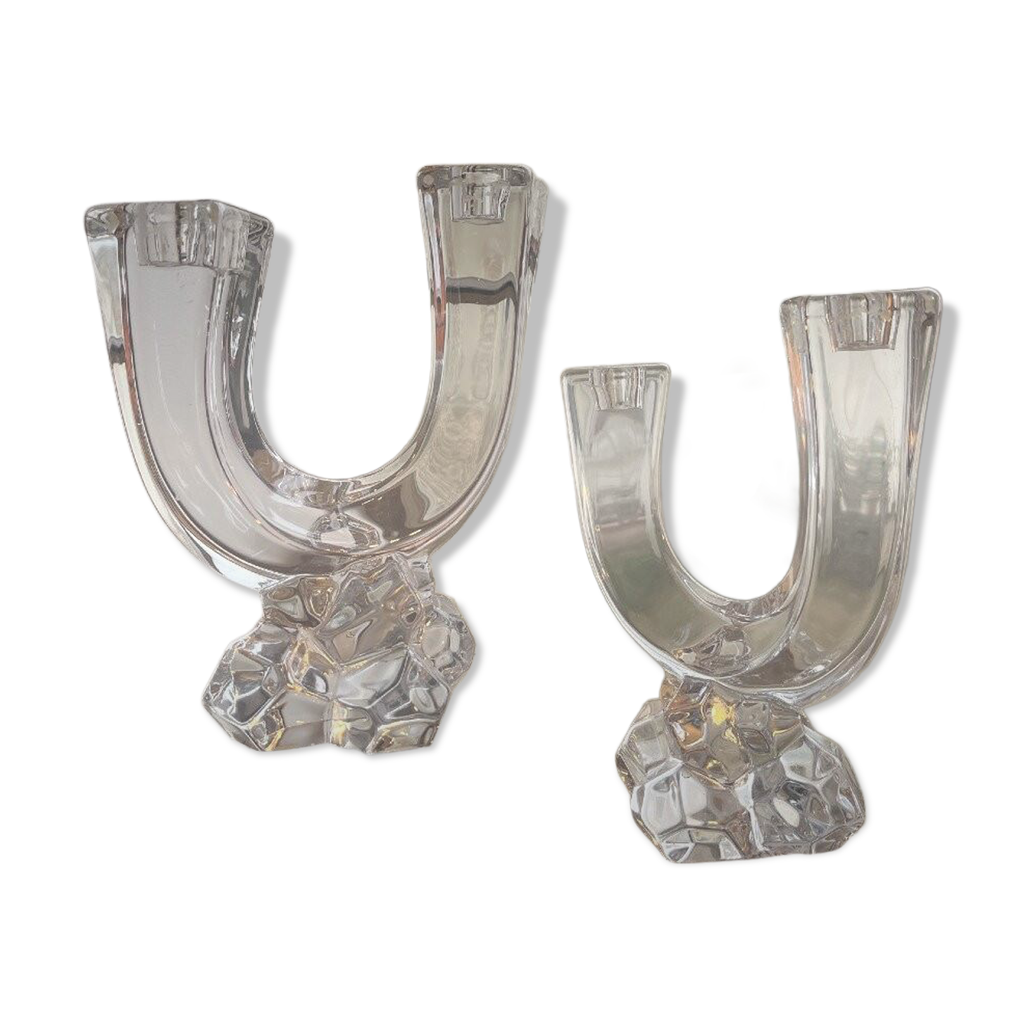 Pair of crystal candlesticks Art Vannes France