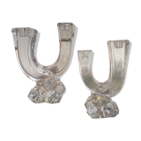 Pair of crystal candlesticks Art Vannes France
