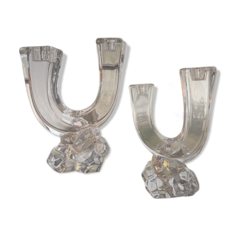 Pair of crystal candlesticks Art Vannes France