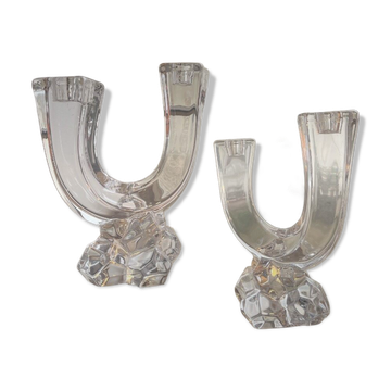 Pair of crystal candlesticks Art Vannes France