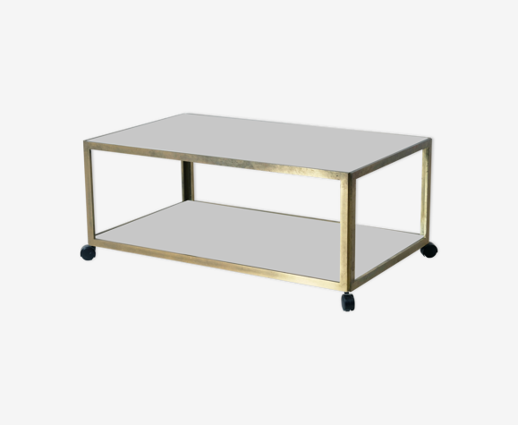 Brass coffee table, glass and mirror. 1970's