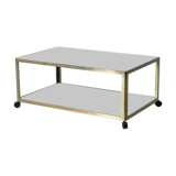Table basse en laiton, verre et miroir 1970
