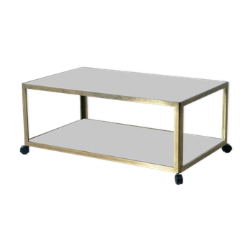 Table basse en laiton, verre et miroir 1970