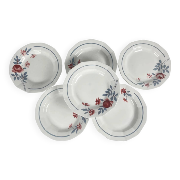 Set de 6 assiettes semi creuses Abeille d'or, St Amand, XXe