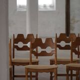 Set of 8 Razorblade chairs in oak and jute by Henning Kjærnulf, 1960s