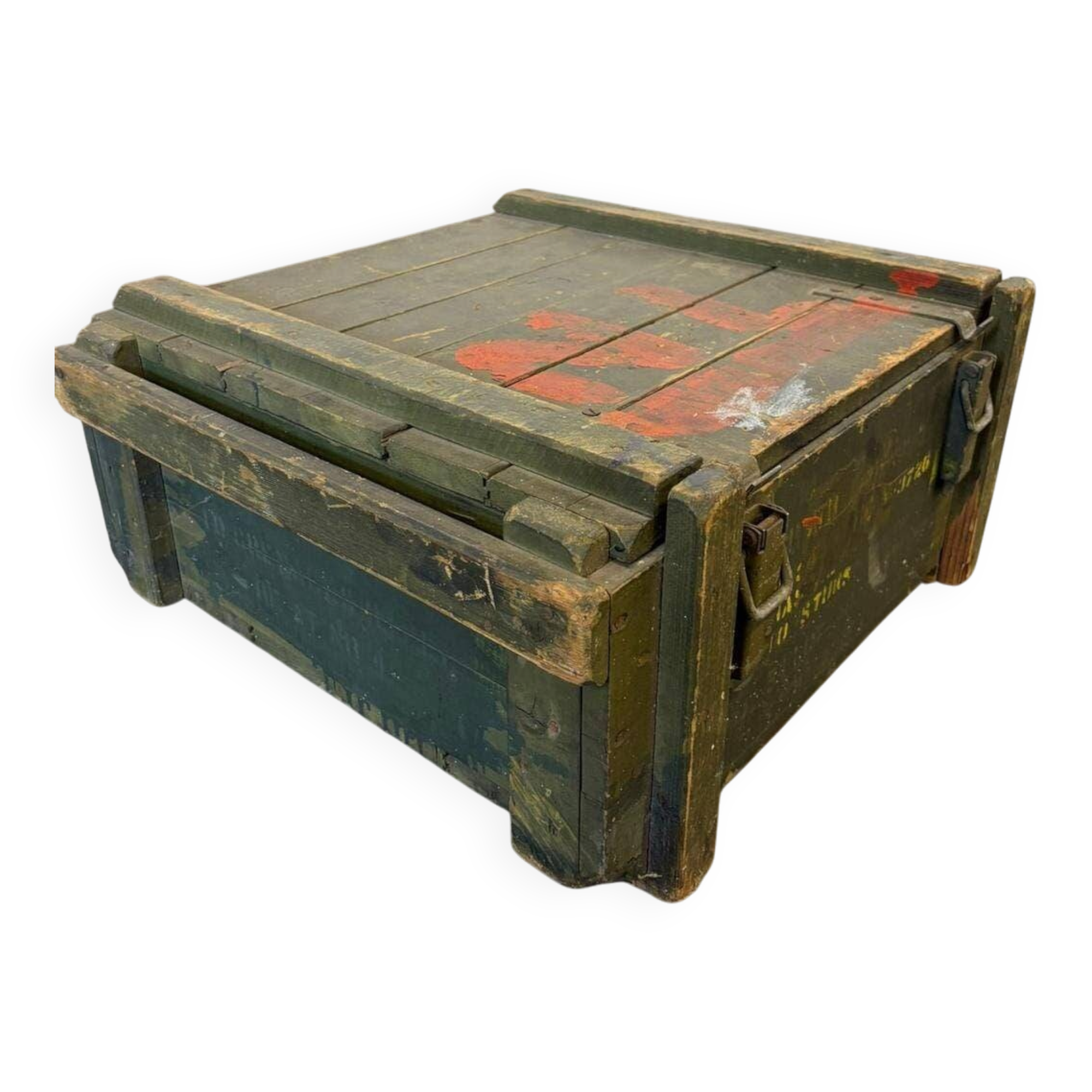 Vintage green wooden industrial box / chest / military crate