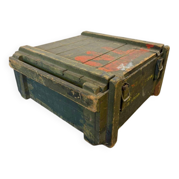 Caisse industrielle vintage en bois vert / coffre / caisse militaire