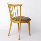 Vintage Beech Wood Kitchen Chair – 1960s German Design, Grey Upholstery