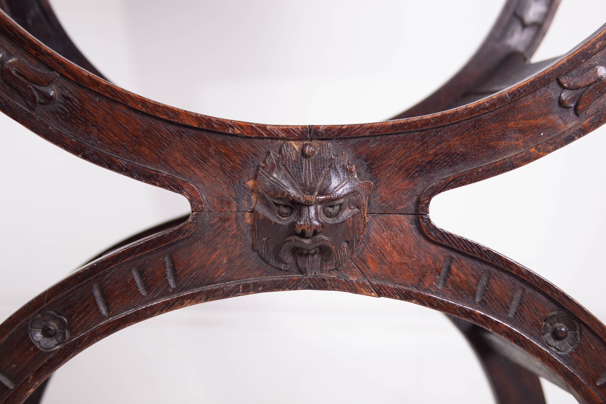 19th Century Antique Oak Florentine Savonarola Dante Luther Throne X Frame Chair