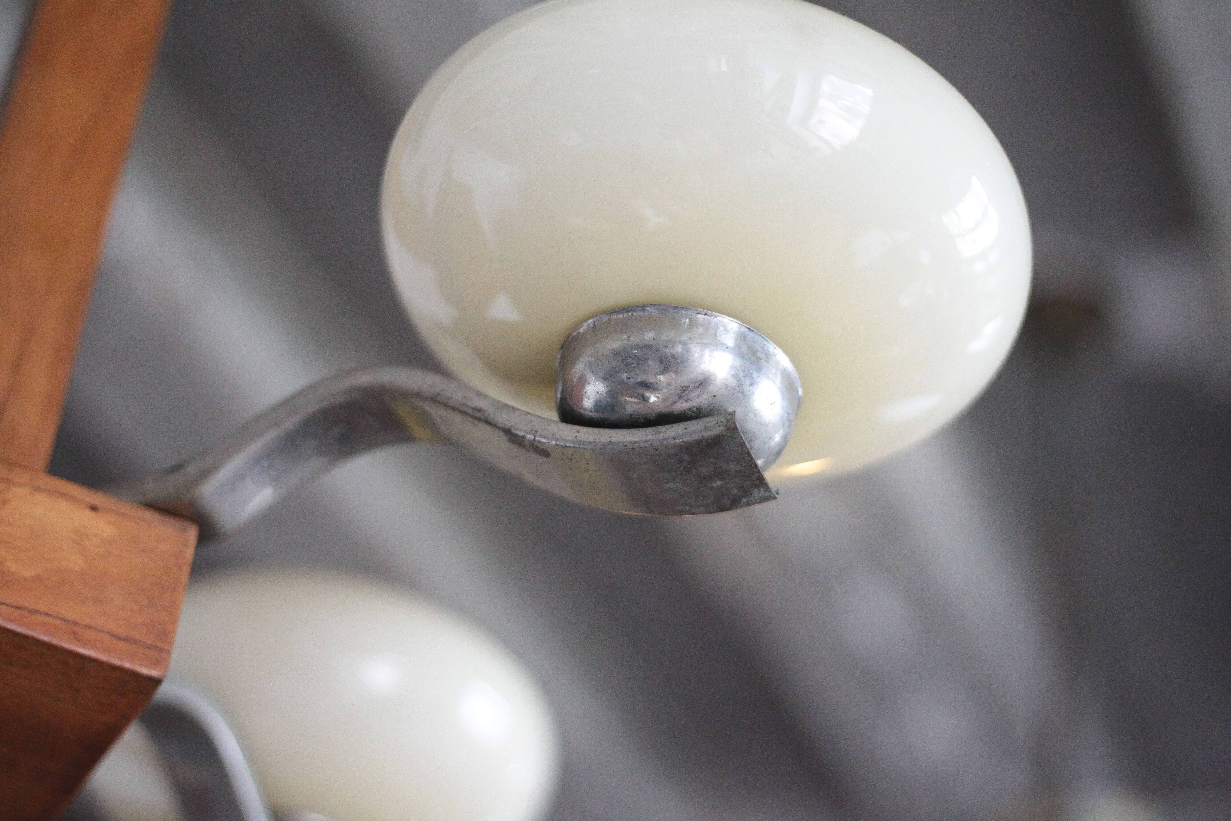 Art Deco suspension, 4-light chandelier with opaline globe, ceiling lamp.