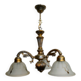 Lustre 3 feux tulipes : métal, résine , verre moulé teinté - Style néo-classique - 80's