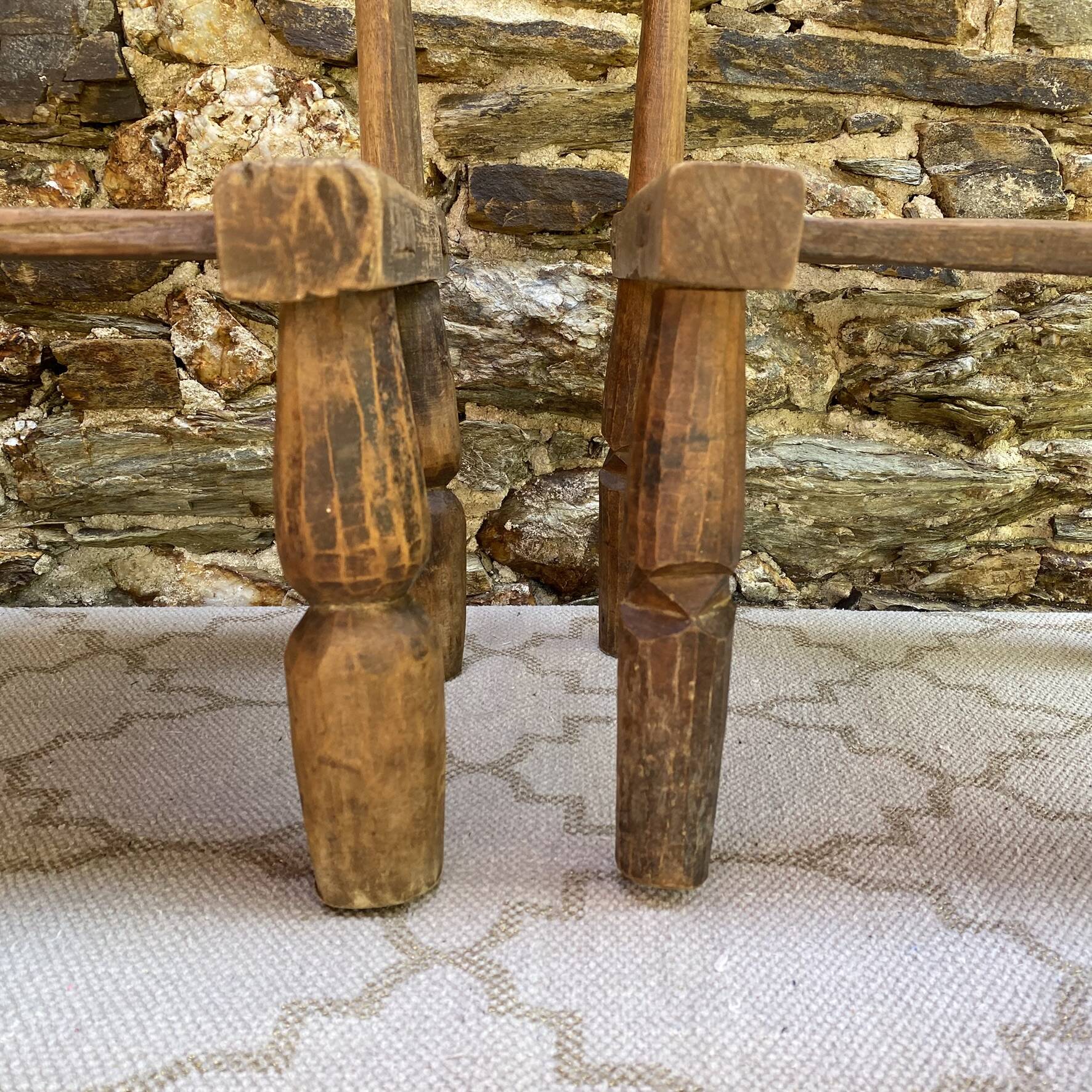 Ancient Baoulé African chairs in carved wood, Wabi-Sabi.