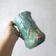 Antique turquoise Art Deco majolica pitcher vase with a snake motif
