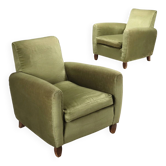 Pair of vintage velvet and wood armchairs, design, Italy, 1940s-1950s