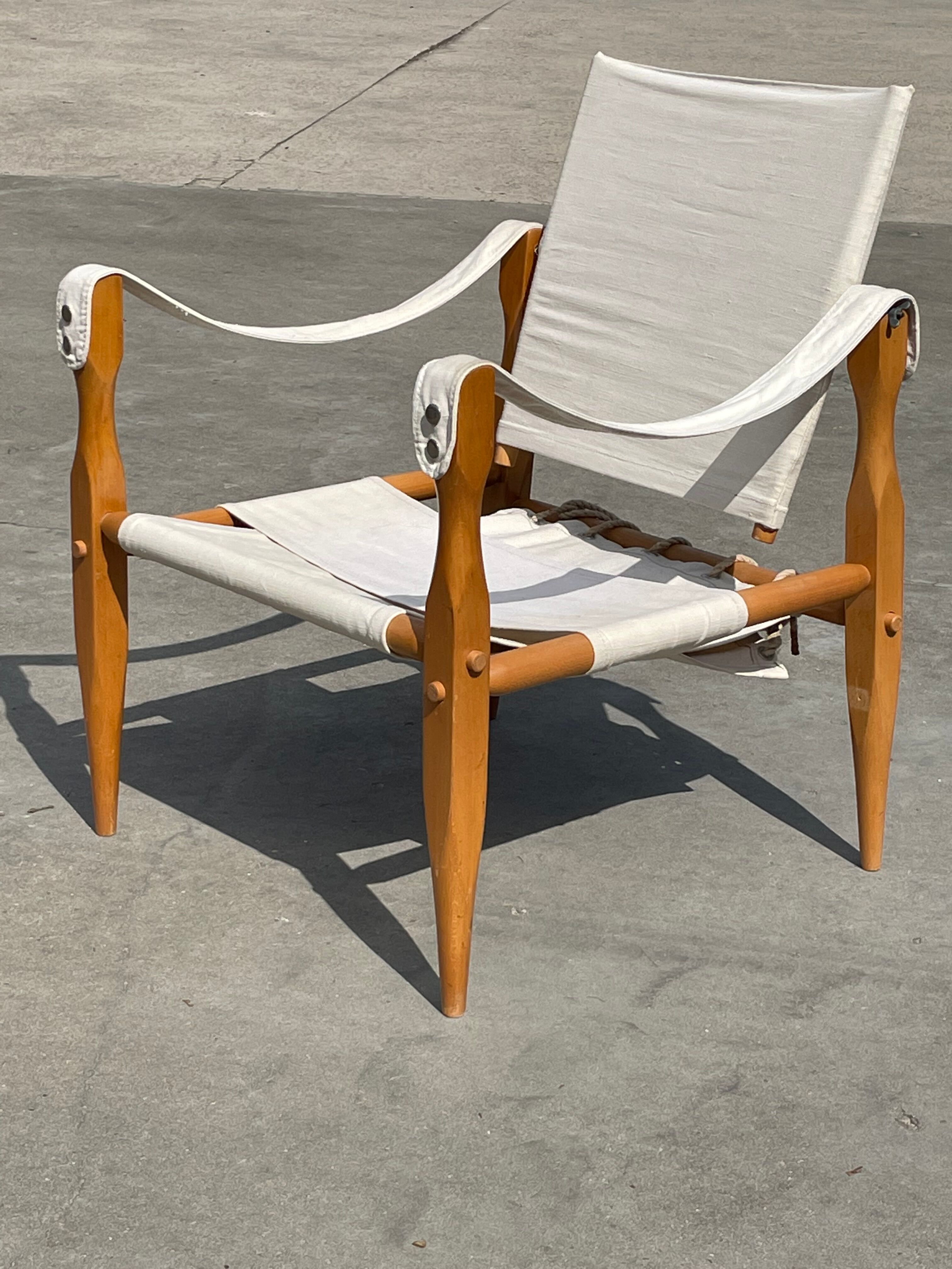 Vintage safari chair 1960s Denmark with canvas minimalist design