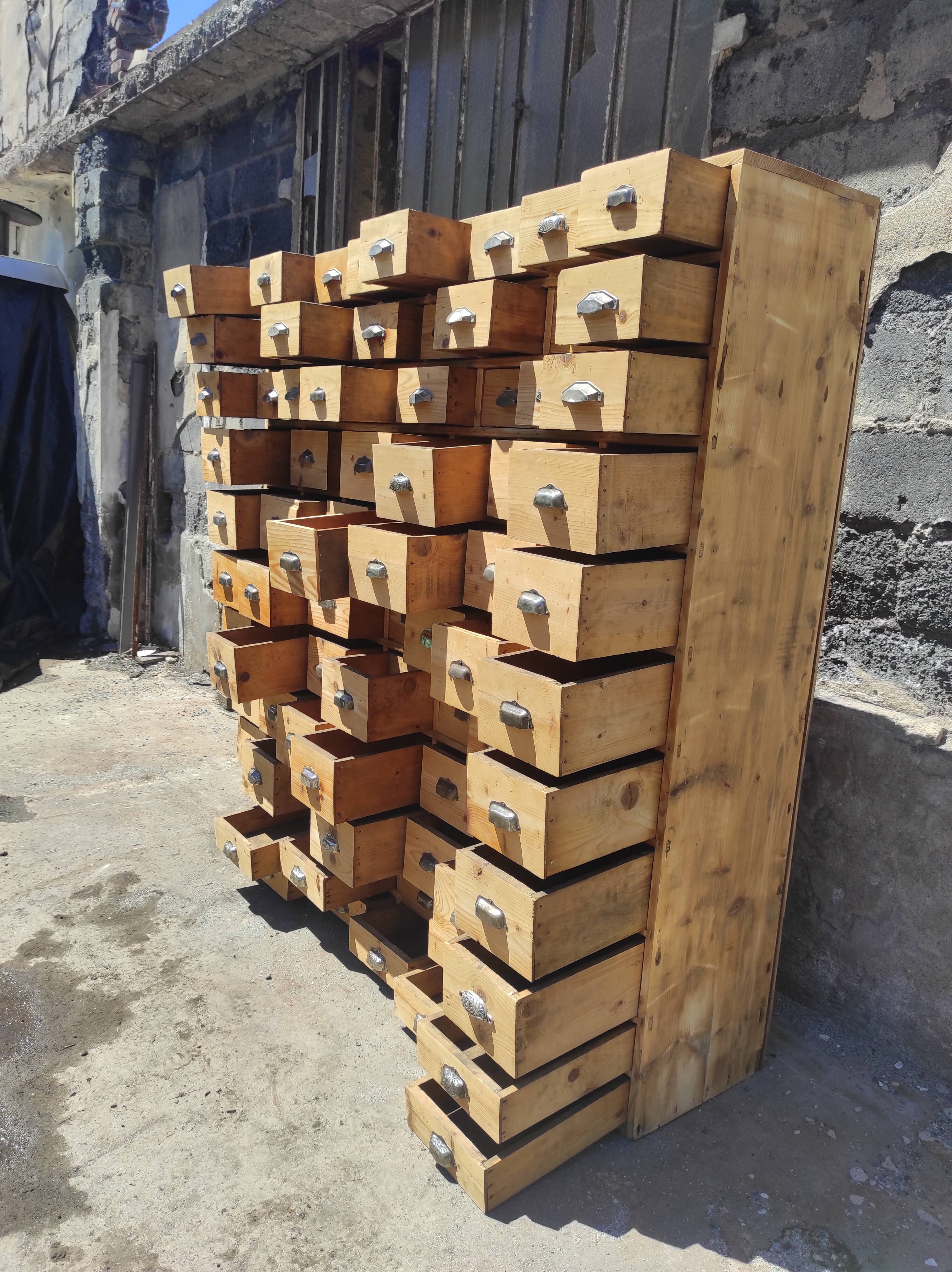 Vintage Industrial Workshop 78 Drawer 2x2 Workshop Craft Cabinet with Shell Handles