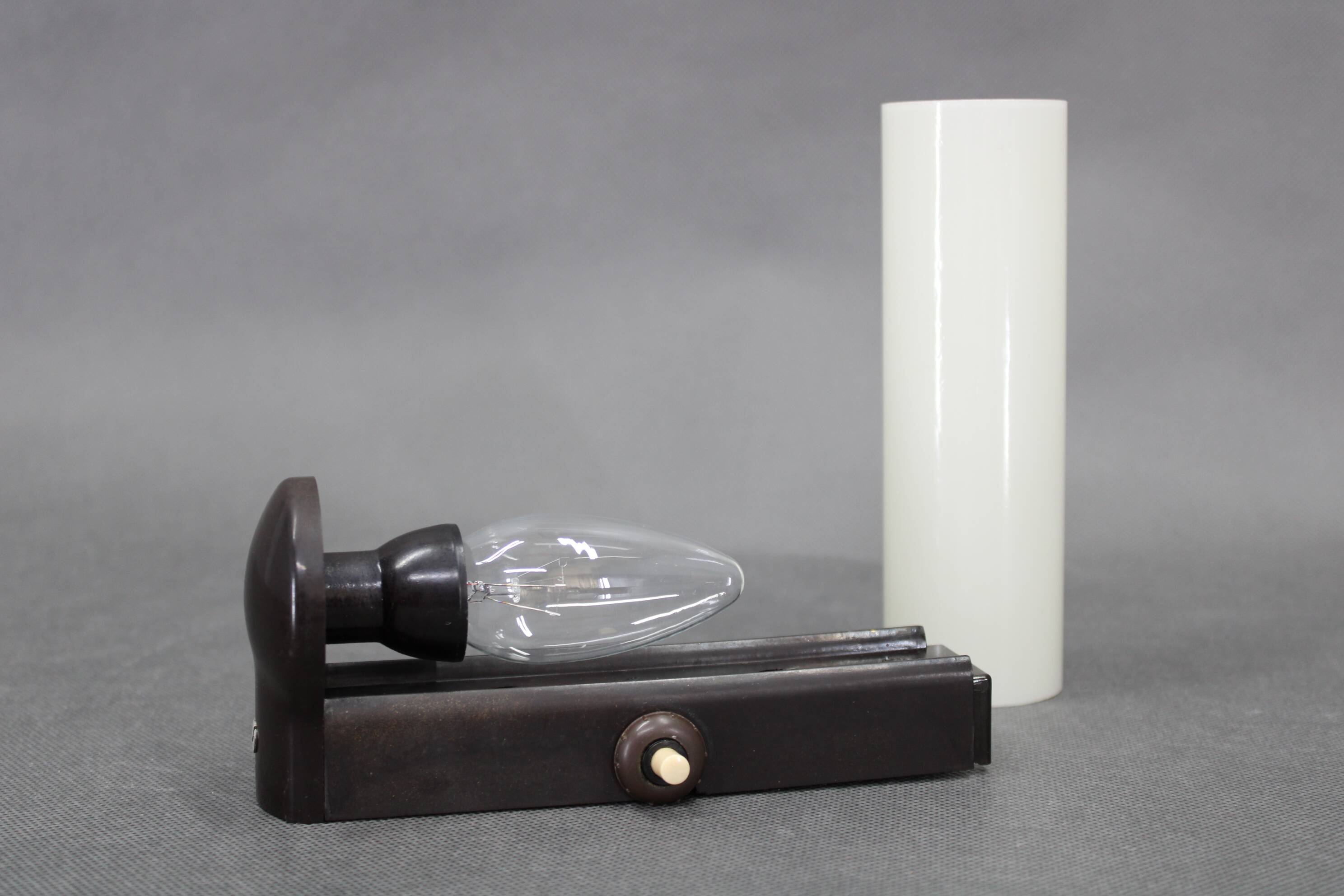 Czechoslovak Art Deco Bakelite Tubular Wall Light with Milk Glass, 1940s