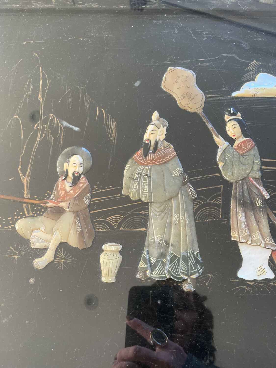 Carved wooden coffee table, Chinese craftsmanship.