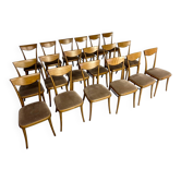 Lot de 18 chaises design scandinaves années 60 bois courbé organique