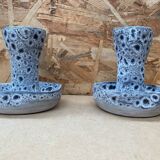 Pair of YURTSUA Candle Holders Vallauris Style Grey Ceramic Lava Vintage #B160