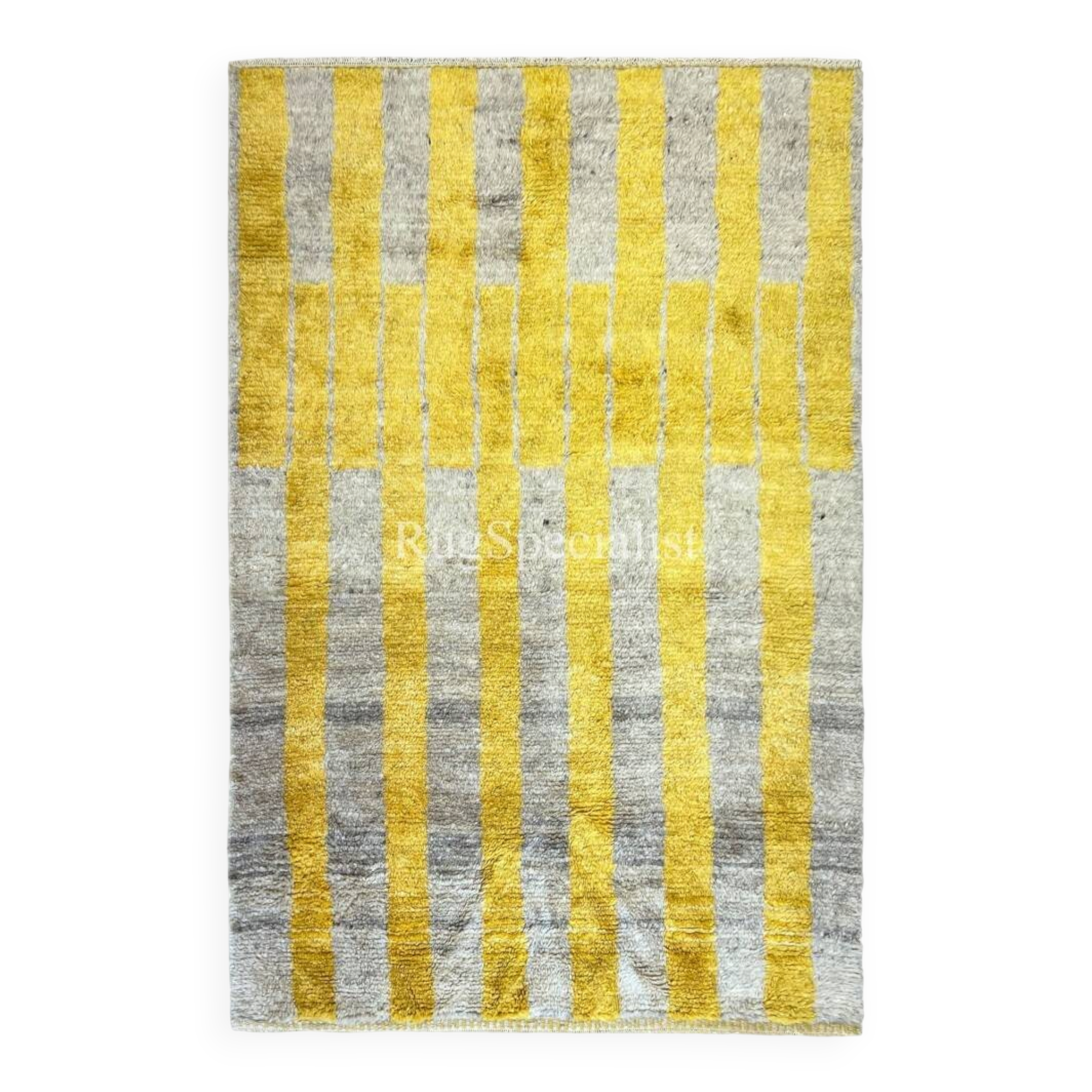 Handmade "Tulu" Rug in Yellow & Gray, 100% Wool, Custom Options Available