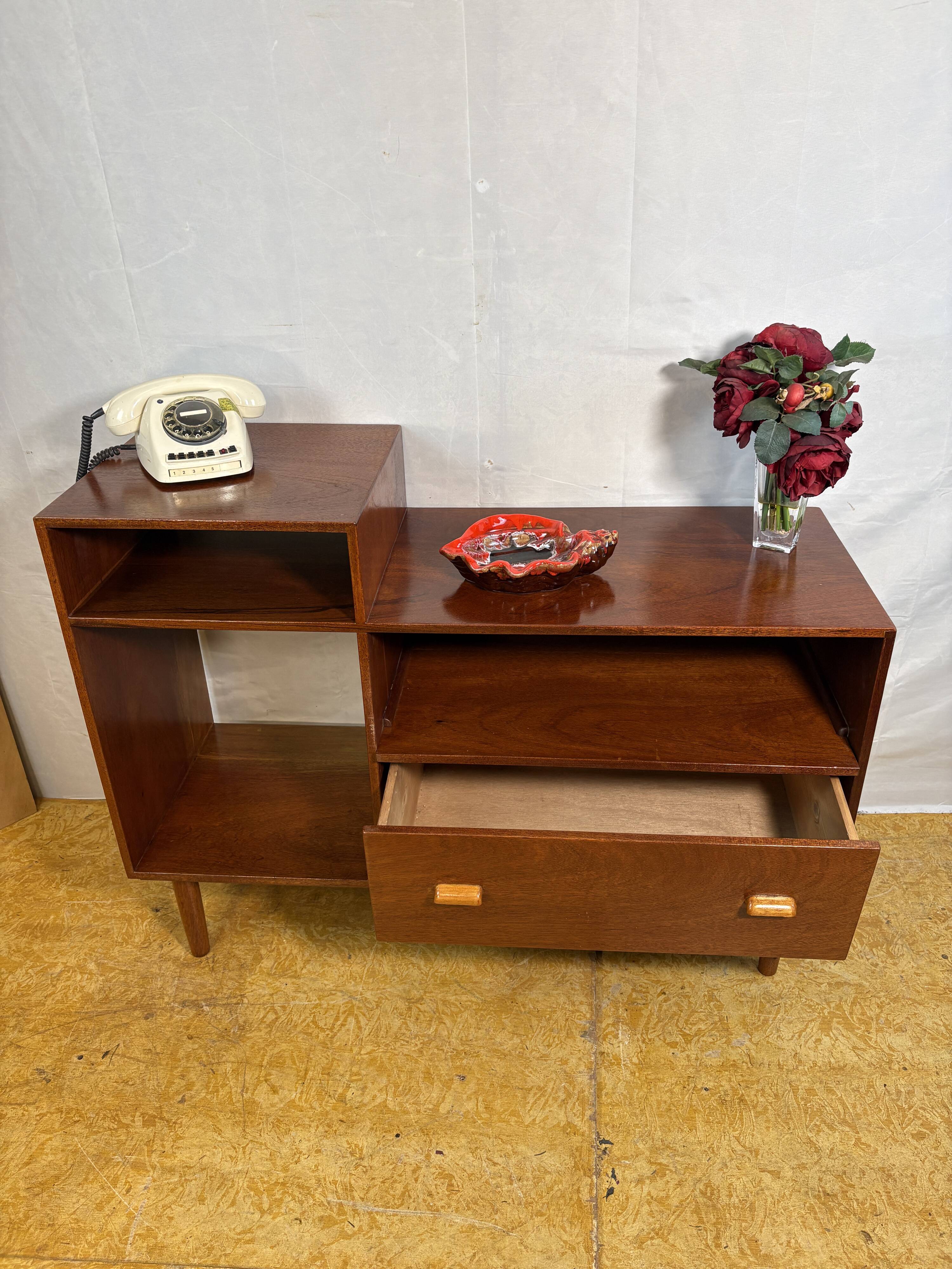 Mid Century Retro Teak Telephone Seat / Media Cabinet (Circa 1960)  A super