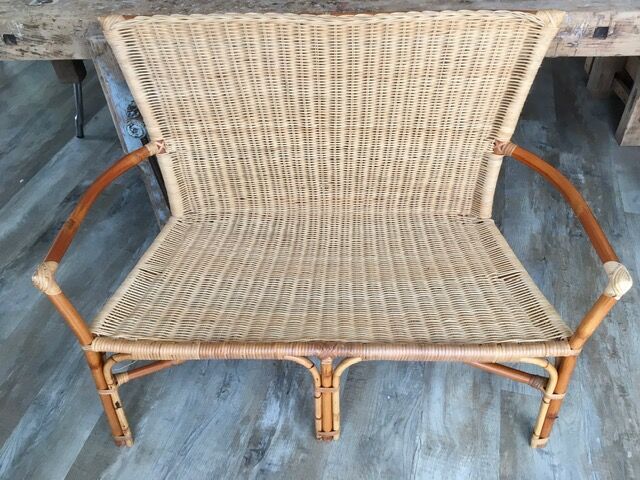 Vintage rattan armchair bench