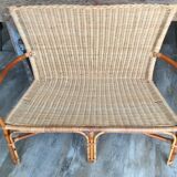 Vintage rattan armchair bench
