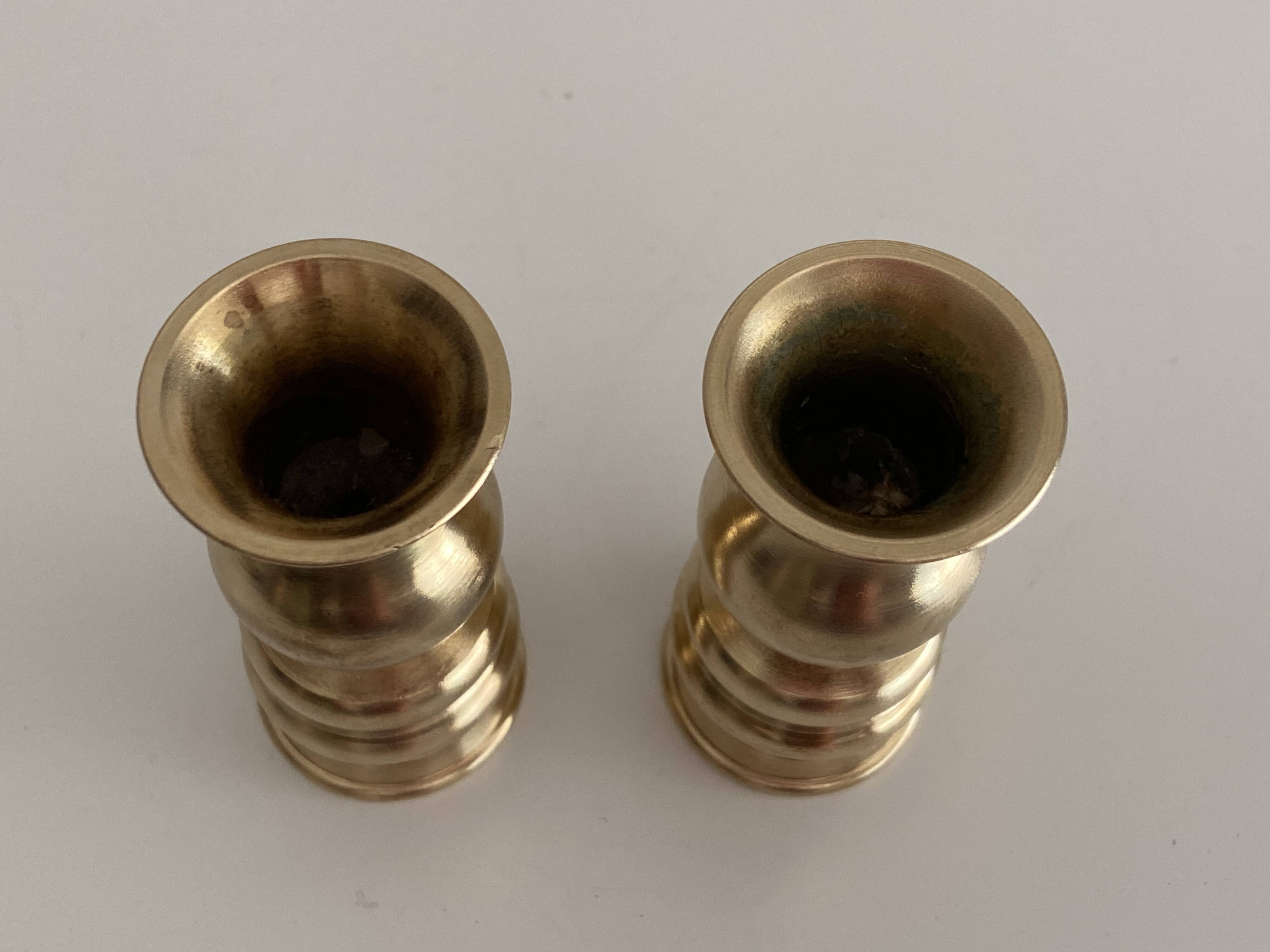 Atypical Duo of Candle Holders Candlesticks Solid Turned Brass