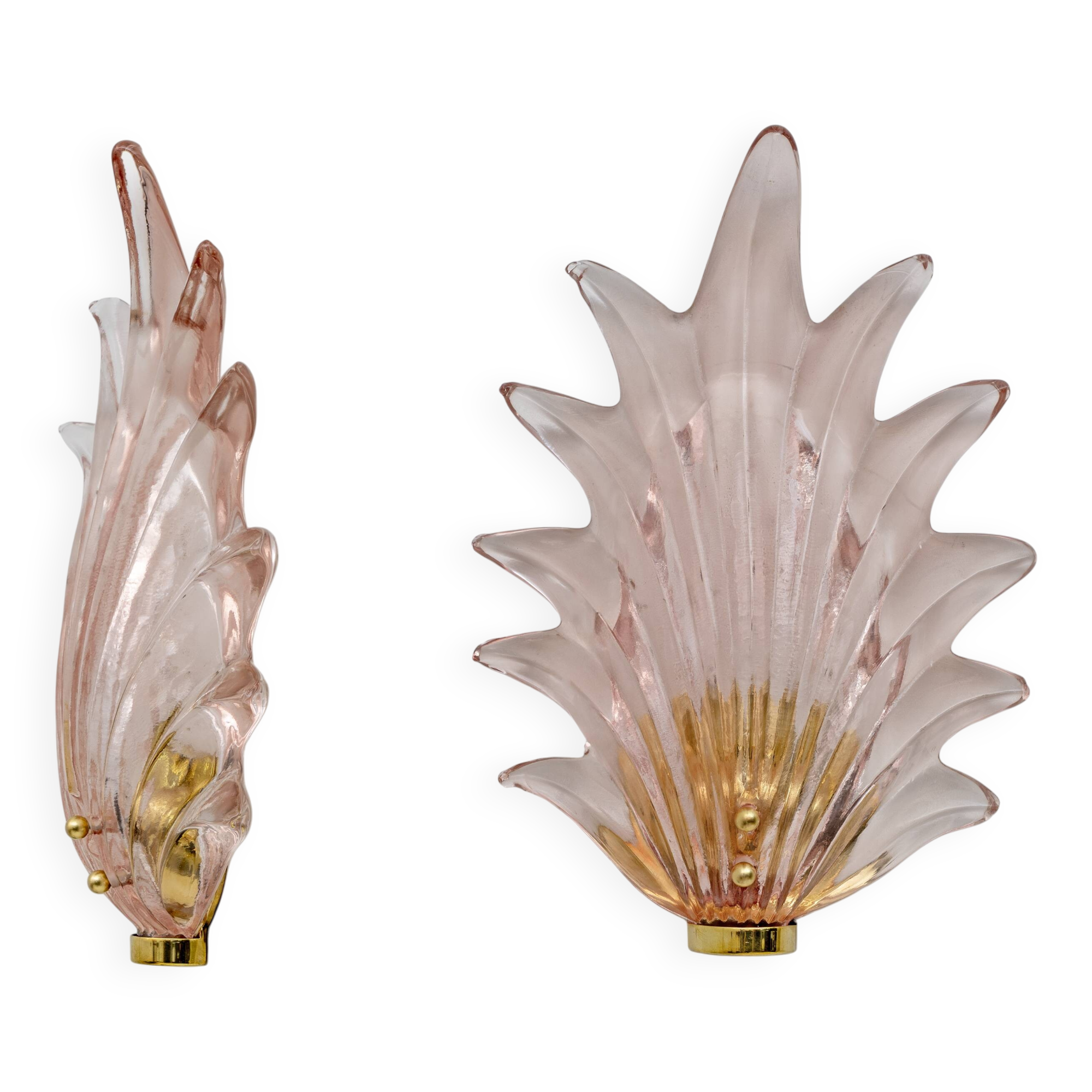Pair of Modern Italian Murano Glass Leaf Sconces