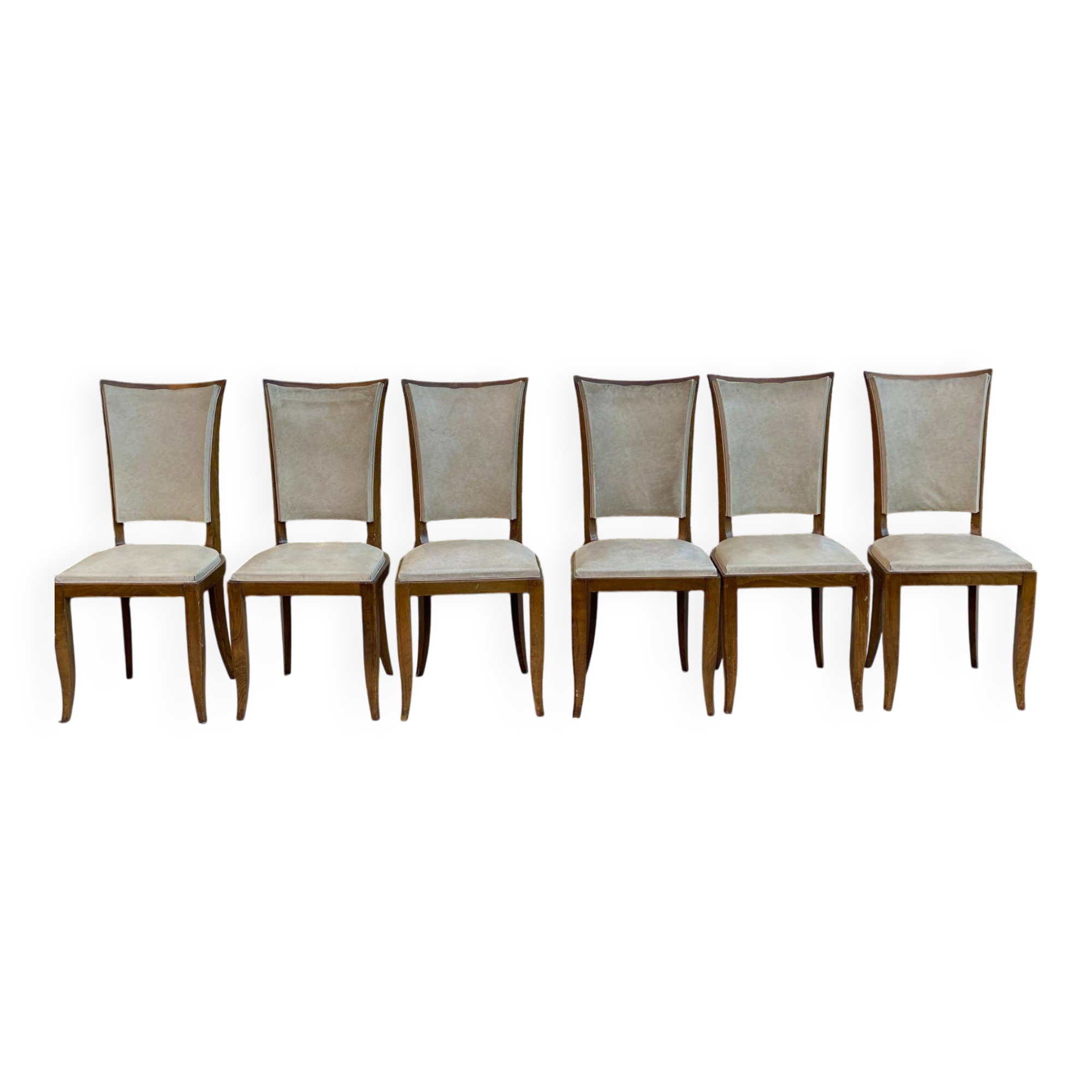 6 Italian Scandinavian style dining chairs from the 1950s in wood and leather.
