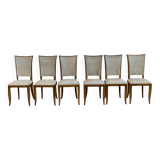 6 Italian Scandinavian style dining chairs from the 1950s in wood and leather.