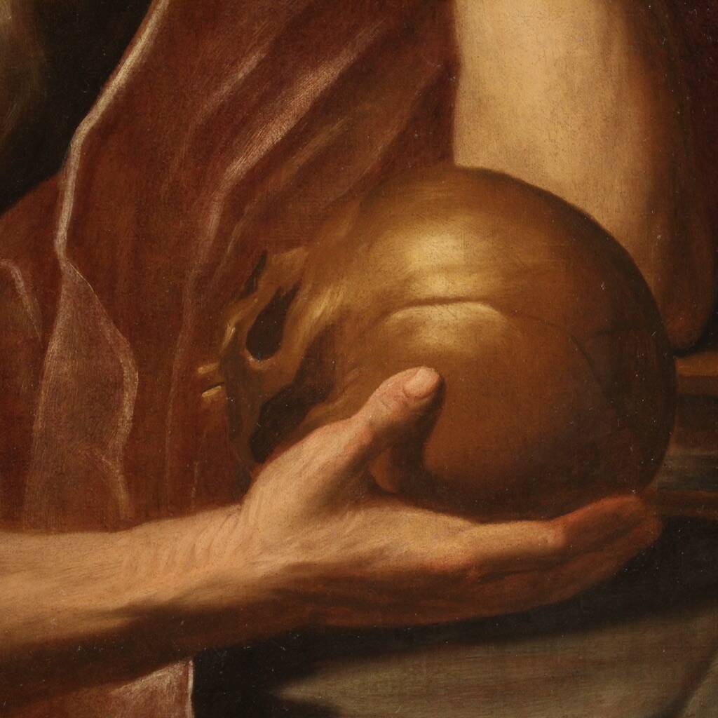 Great 17th century Italian painting, Saint Jerome in Meditation