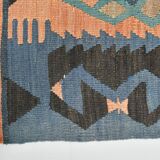 Faded Blue & Soft Peach Long Wide Handmade Kilim Rug, 168x296 Cm