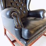 Chesterfield high back leather armchair black from the 1960s