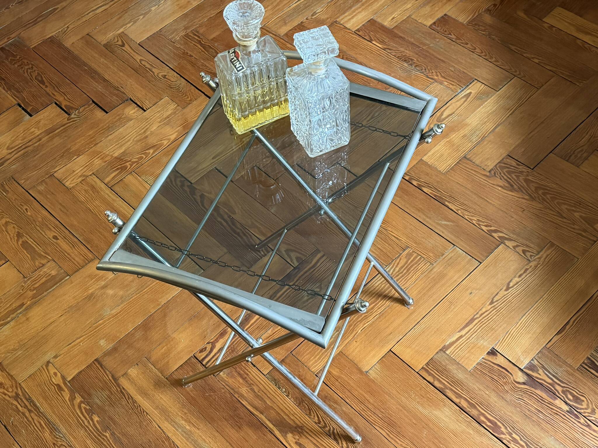 Nickel-plated metal dessert trolley