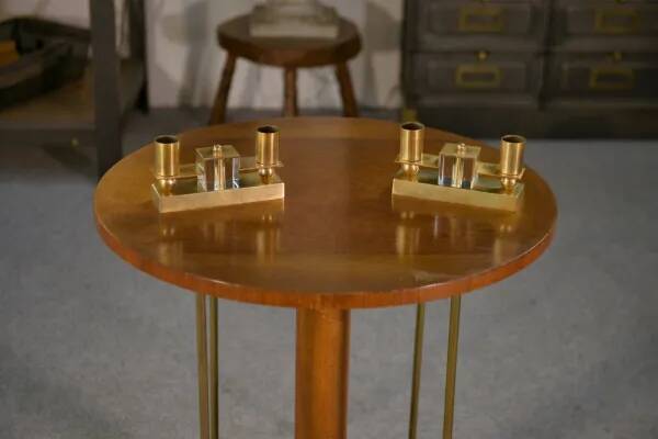 Pair of brass and Bohemian crystal wall lights in the style of Jean Royère, 1940s