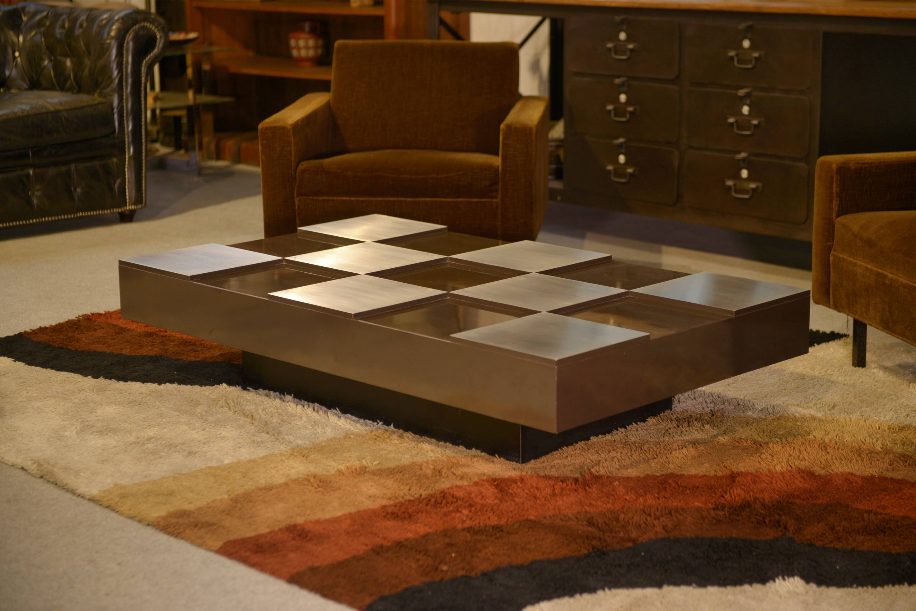Designer coffee table with a checkerboard pattern attributed to Roberto Monsani 1970s.