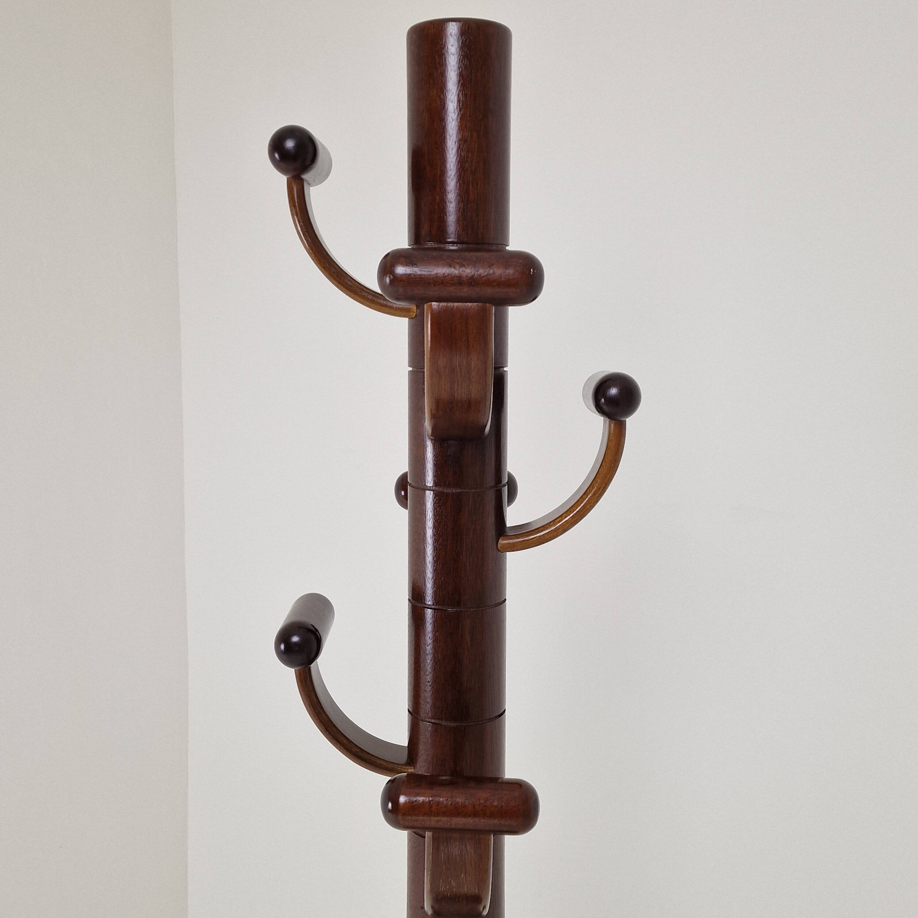 Italian Teak Wooden Coat Rack, 1980s