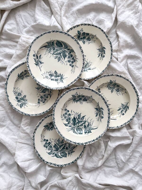 6 assiettes creuses en terre de fer « Mûre » Badonviller