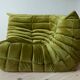 Togo set of corner armchair and  lounge in olive green velvet