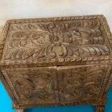 Travel cabinet with multiple drawers in carved wood early 20 th