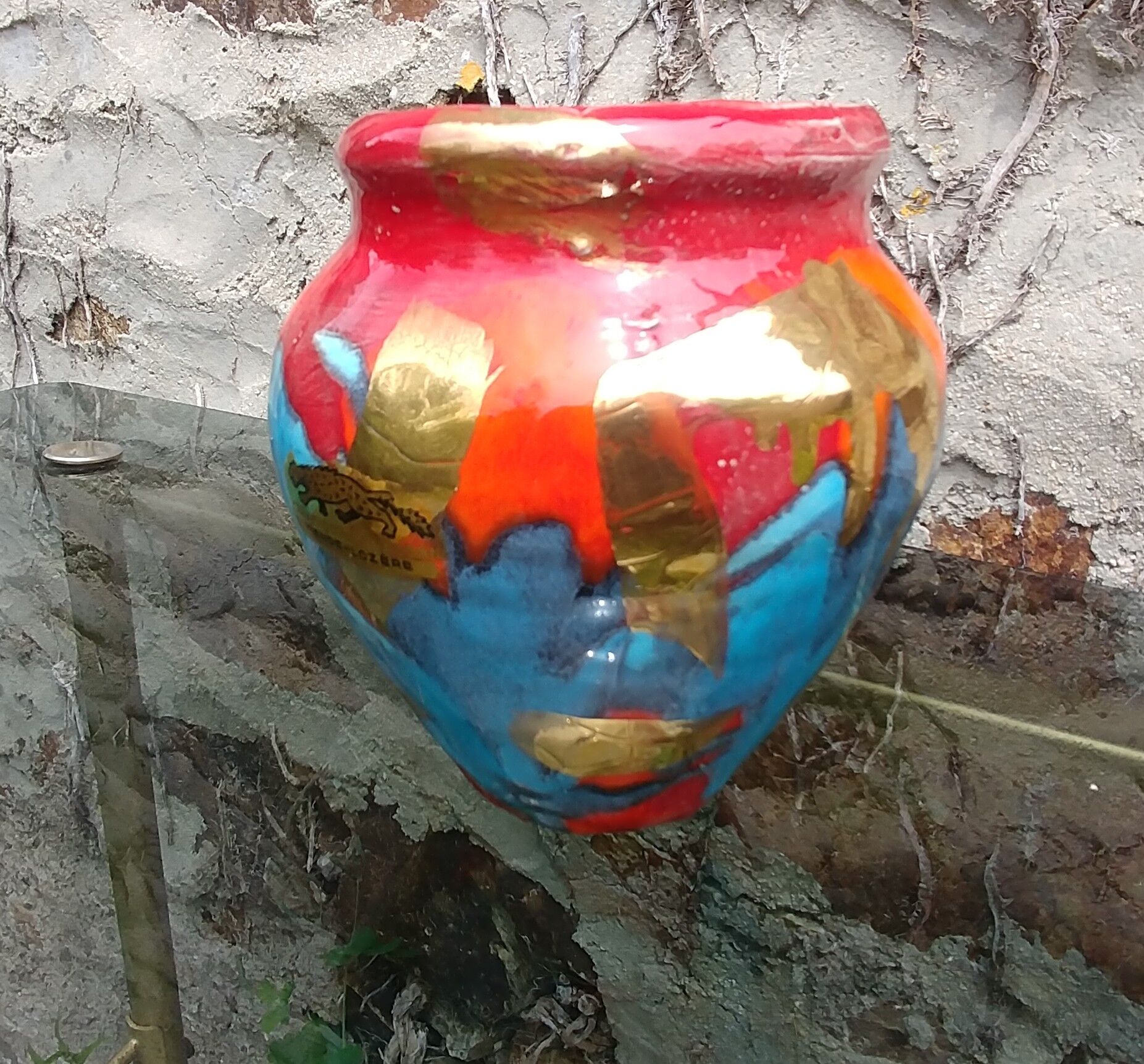 Glazed ceramic vase vintage 60s ceramics of gévaudan