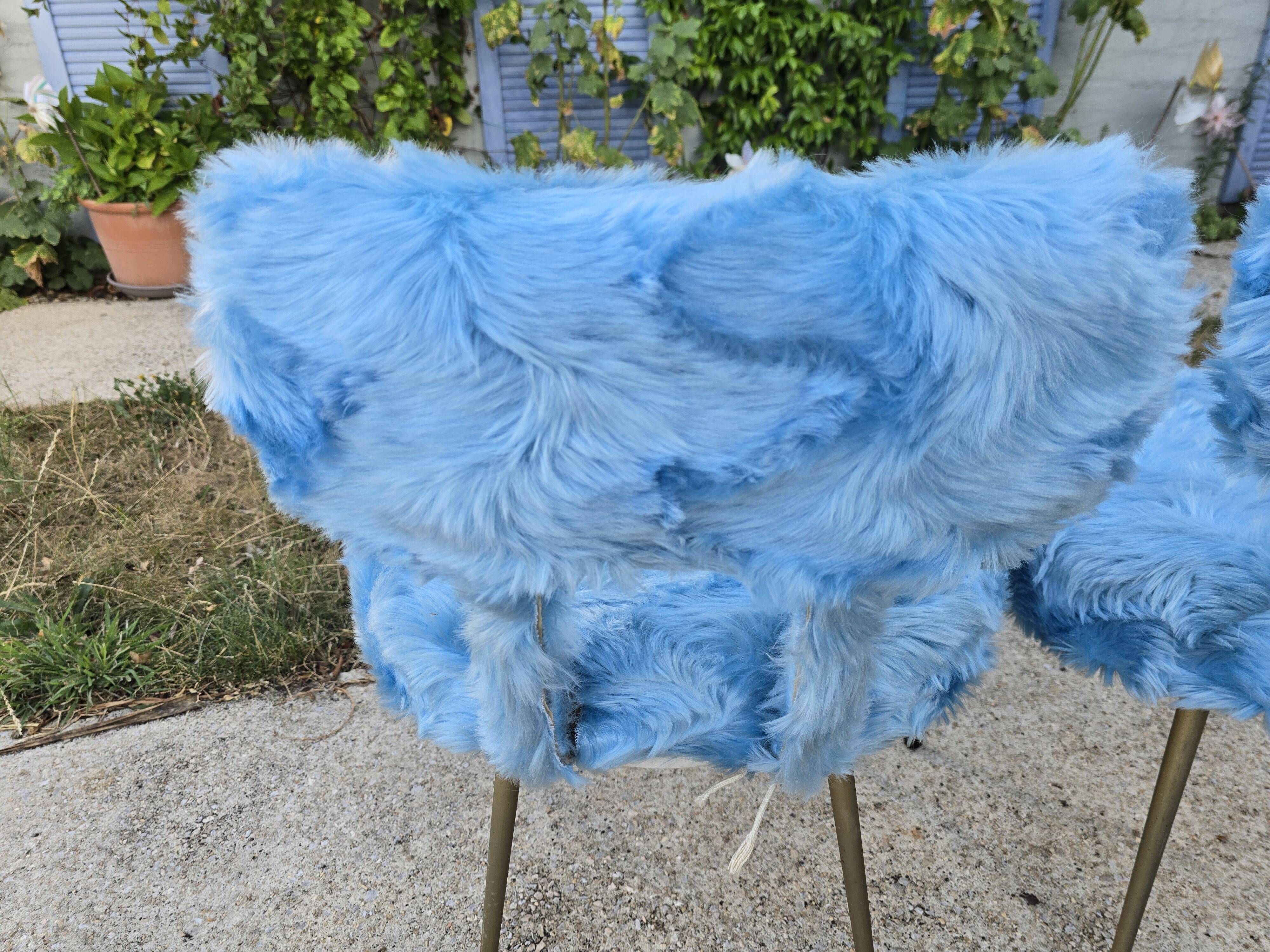 paire de chaises Pelfran fausse fourrure bleue - vintage