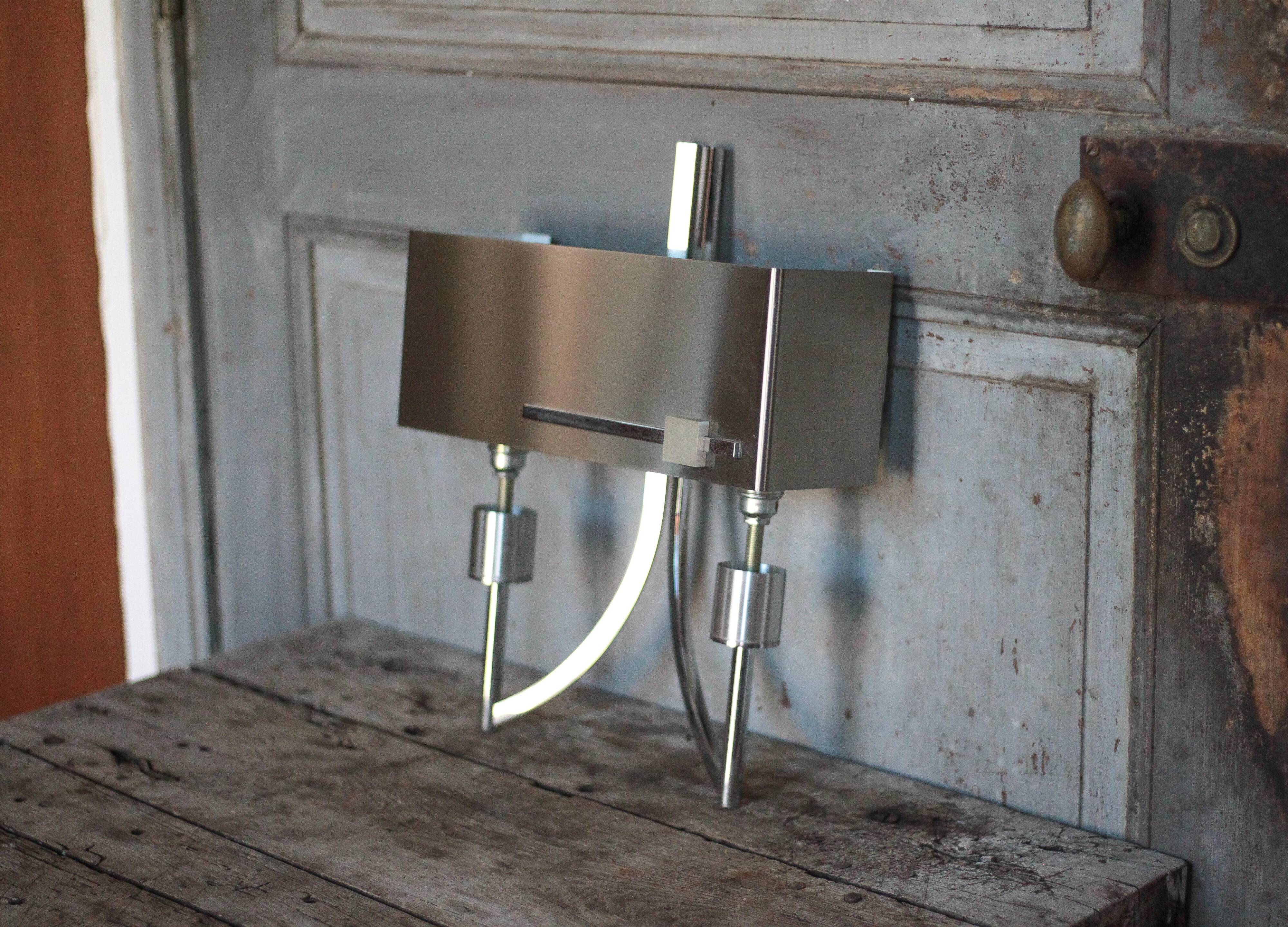 Vintage wall light, chrome steel wall light, Jean Gandelin wall light