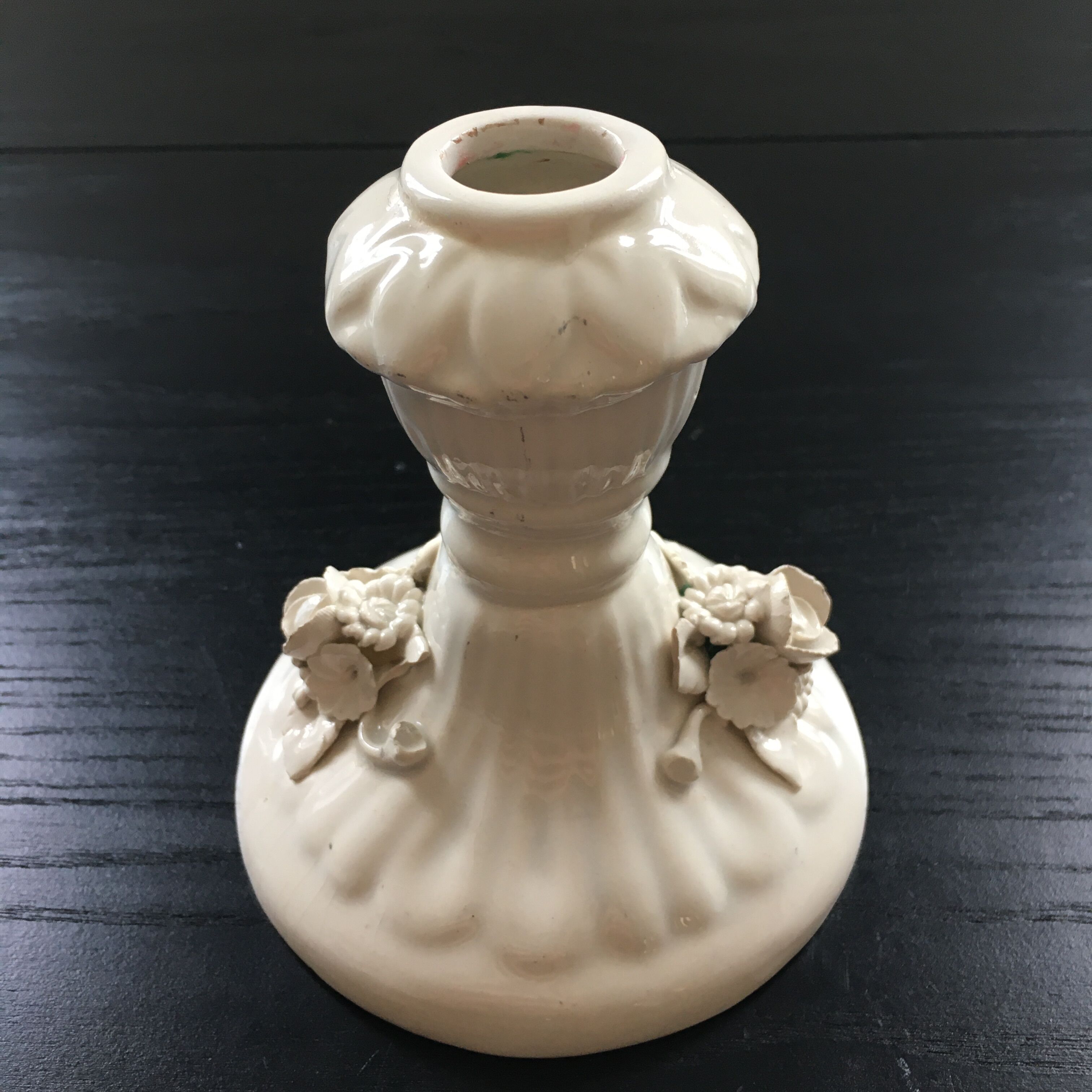Ivory candle holder with barbotine decor