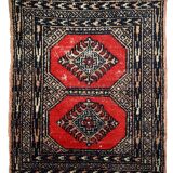Tapis vintage fait main Lahore en laine rouge (45cm x 58cm) – Années 1970