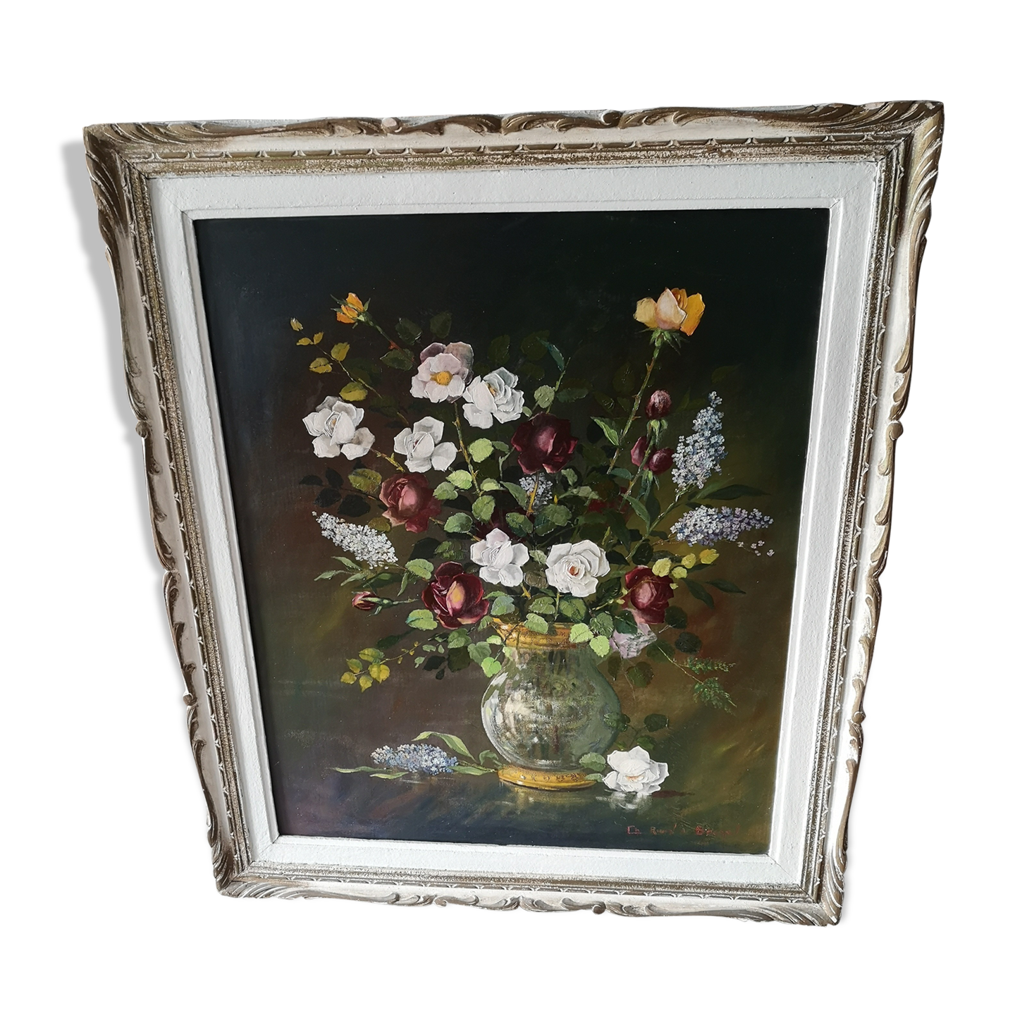Huile sur panneau bouquet de fleurs