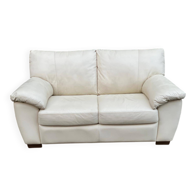 Canapé 2 places scandinave en cuir véritable beige